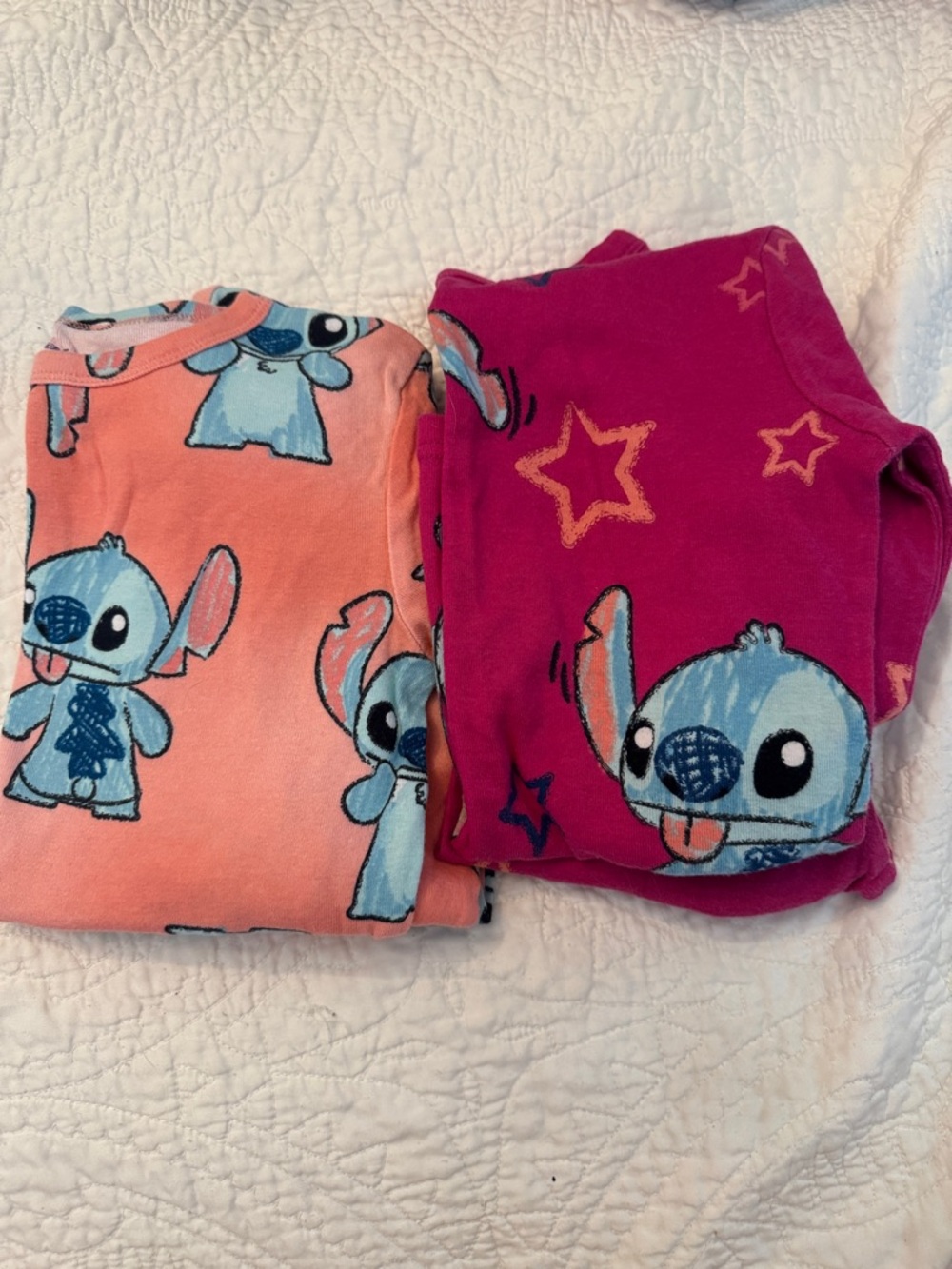 Disney Girls Stitch Coral and Hot Pink Pajama Set